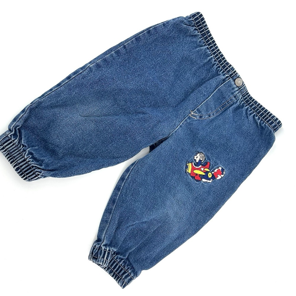 Vintage Peanuts Denim Pants Embroidered Toddler 12 Month Airplane Zoom